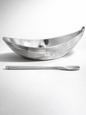 Mariposa High Seas Gray Boat Serving  Bowl and Spoon Set